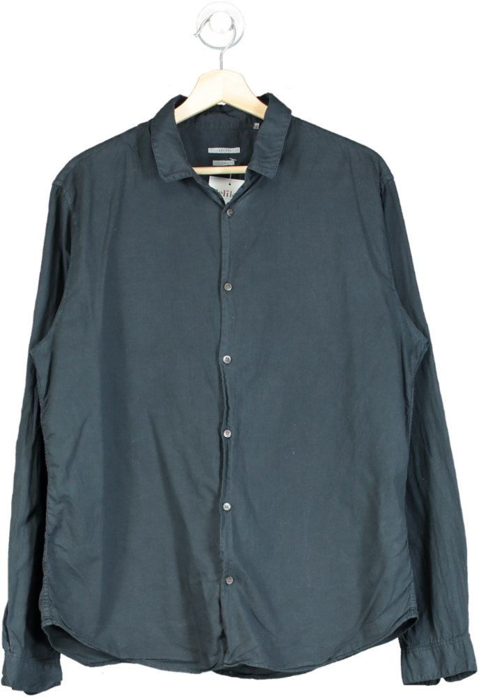 IKKS Navy Long Sleeve Button-Up Shirt Slim Fit UK XL