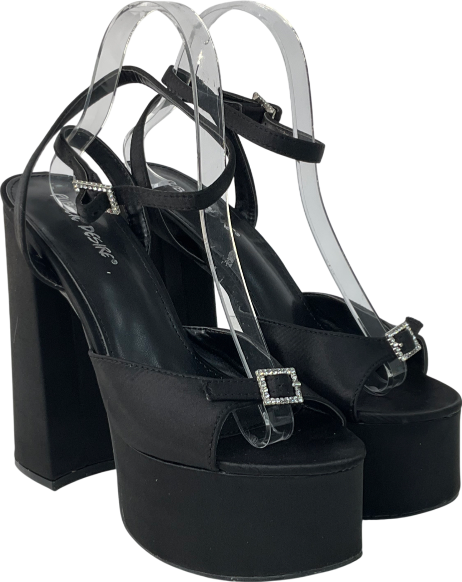 Public Desire Pansie Black Satin Diamonte Platform Heels UK 6 EU 39 👠