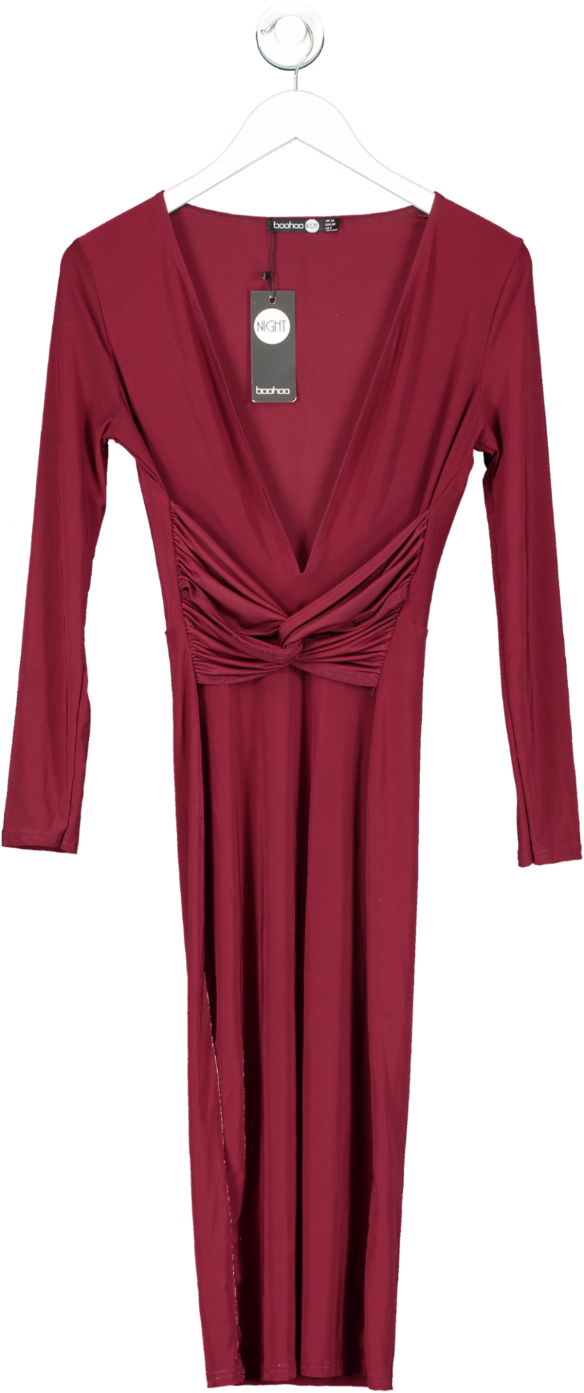 boohoo Red Long Sleeve Wrap Midi Dress UK 10