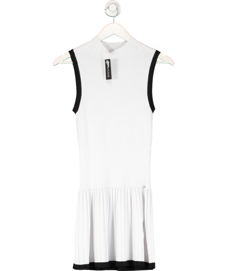 LOUNGE White Knitted High Neck Pleated Dress UK S