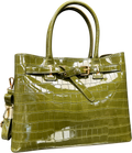 New Look Green Khaki Buckle Faux Croc Triple Compartment Tote Bag