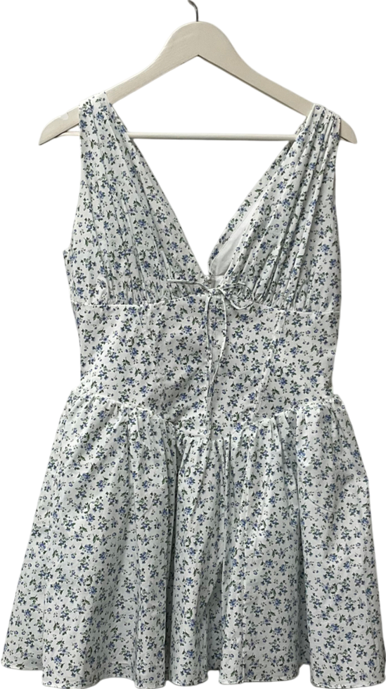 House of CB Fabrizia White Bluebell Print Corset Mini Dress UK L