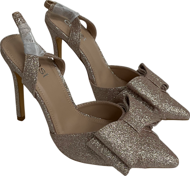 Coast Metallic Tamara Glitter Bow Sling Back Stiletto Court Shoes UK 4 EU 37 👠