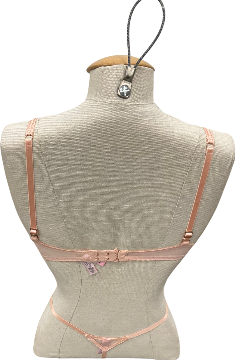 Agent Provocateur Plunge Underwired Bra & Pink Thong With Bows UK 32C