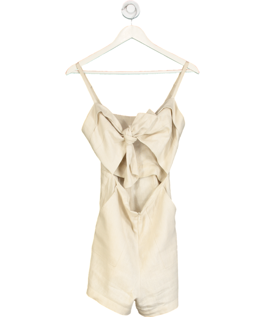 Reformation Beige Natural Linen Tie Back Romper Us6 UK 10