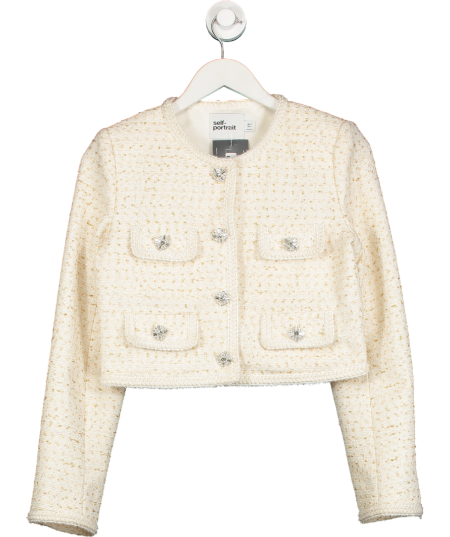 Self-Portrait Cream Cropped Bouclé-tweed Jacket UK 8