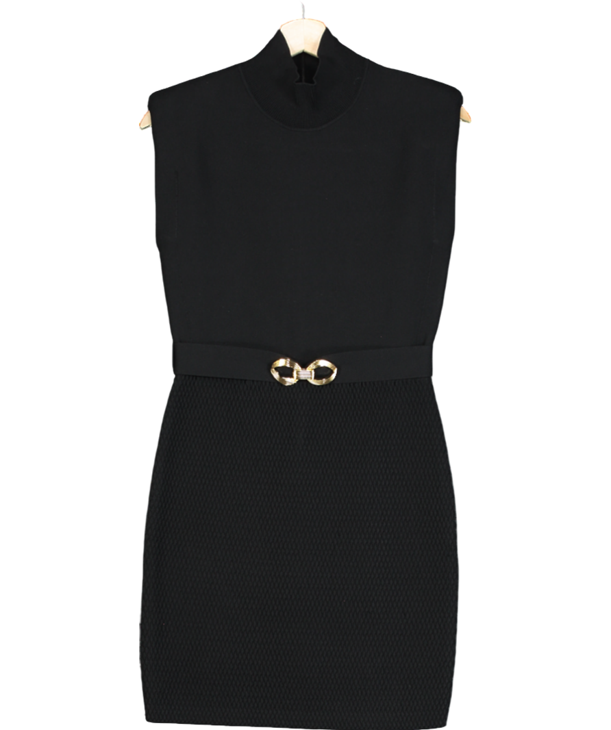 Rebecca Vallance Black Braque Belted Embellished Knitted Mini Dress UK S