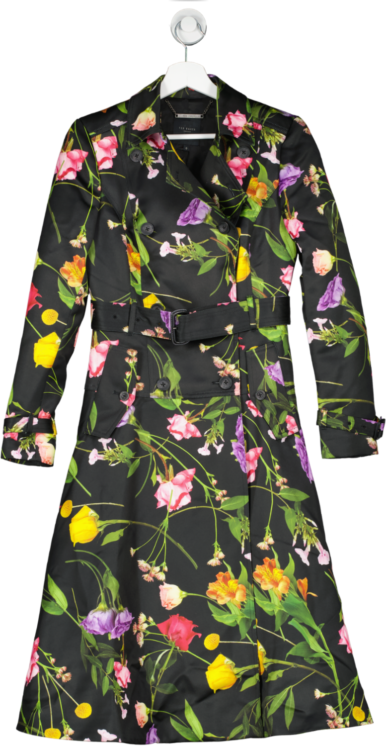 Ted Baker Multicoloured Floral Printed Double Breasted Trench Coat UK XS