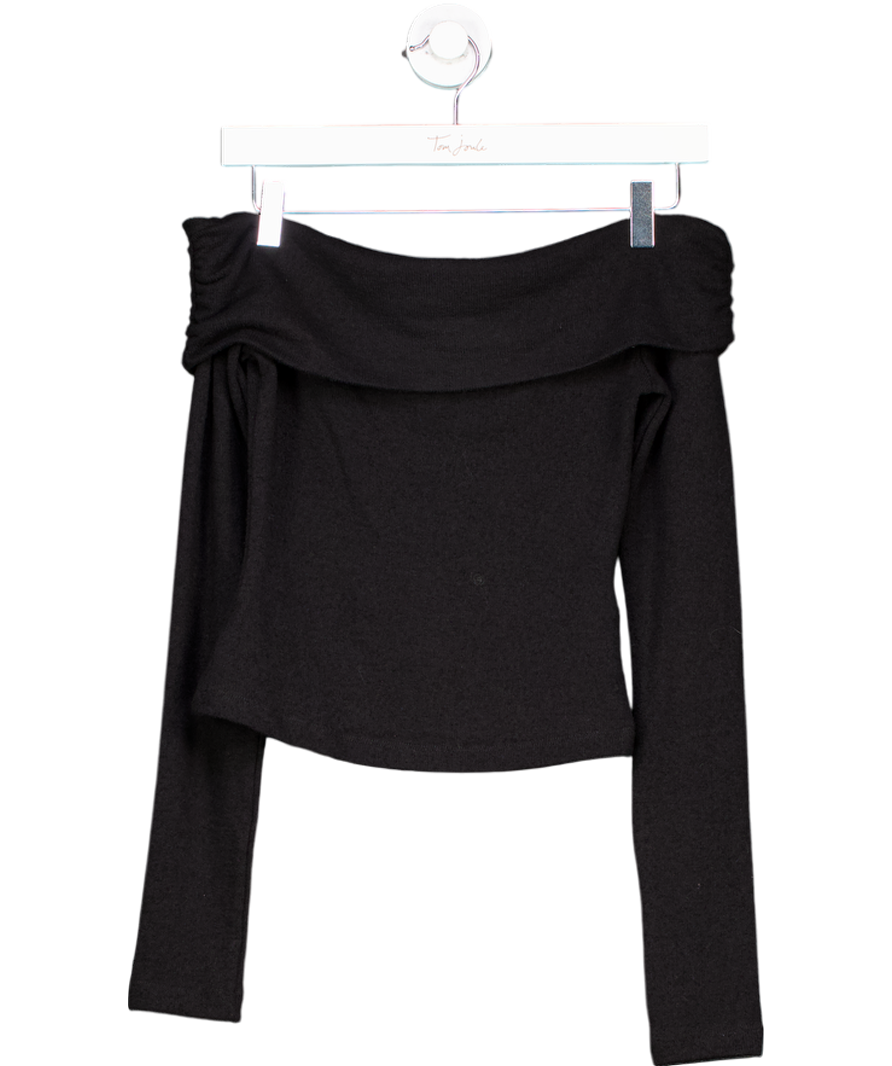 NA-KD Black Off Shoulder Long Sleeve Jersey Top UK XS