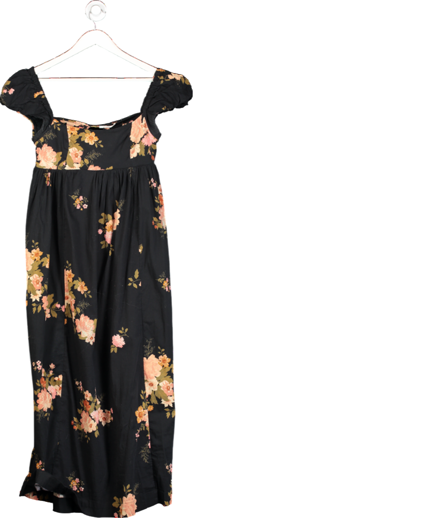 Free People Black Floral Print Open Back Maxi Dress UK XS
