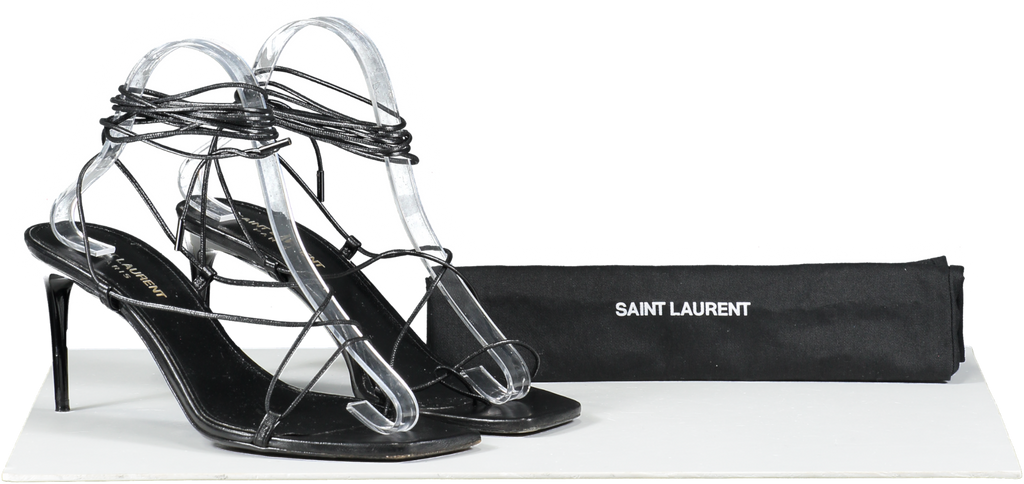 Saint Laurent Black Leather Strappy Heeled Sandals UK 6 EU 39 👠