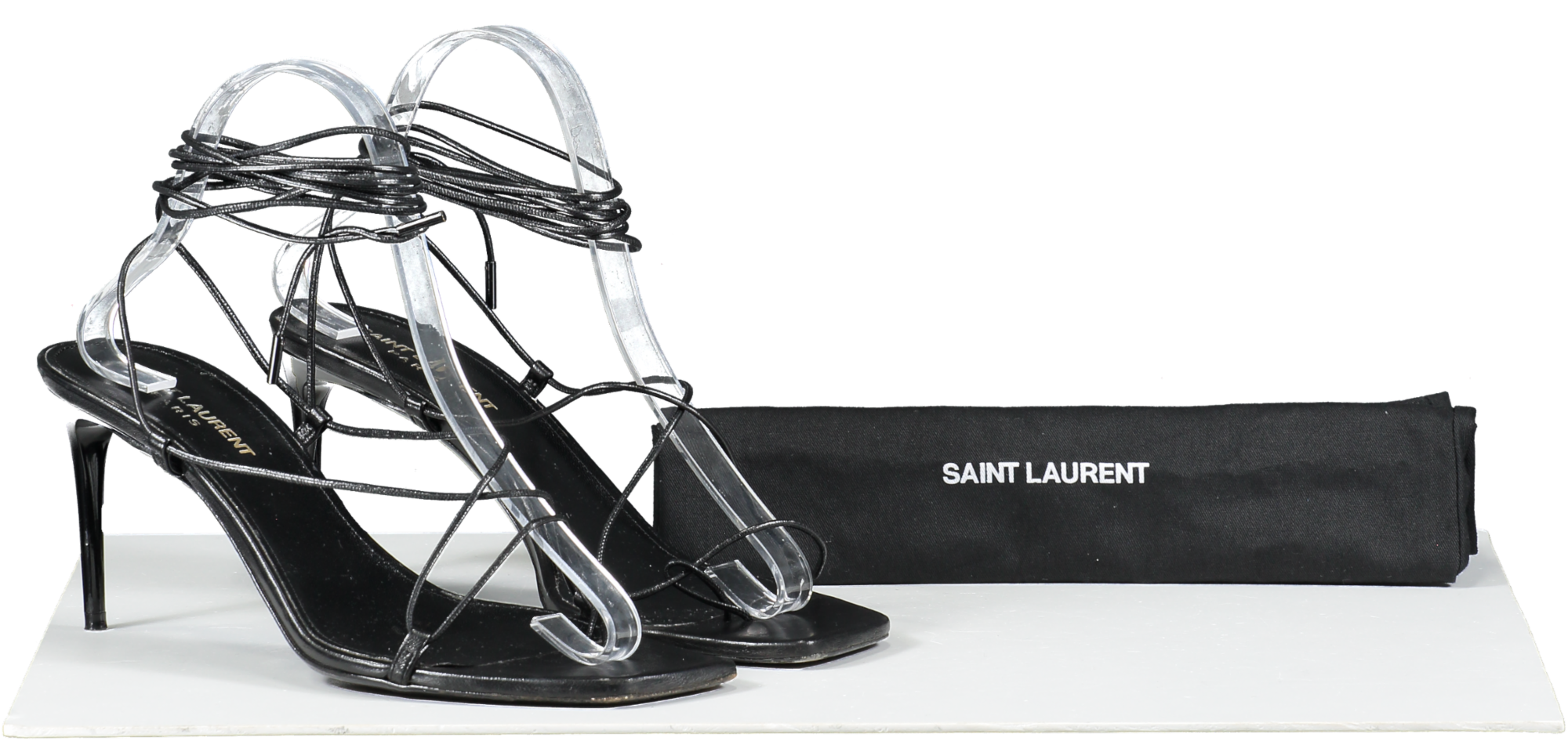 Saint Laurent Black Leather Strappy Heeled Sandals UK 6 EU 39 👠