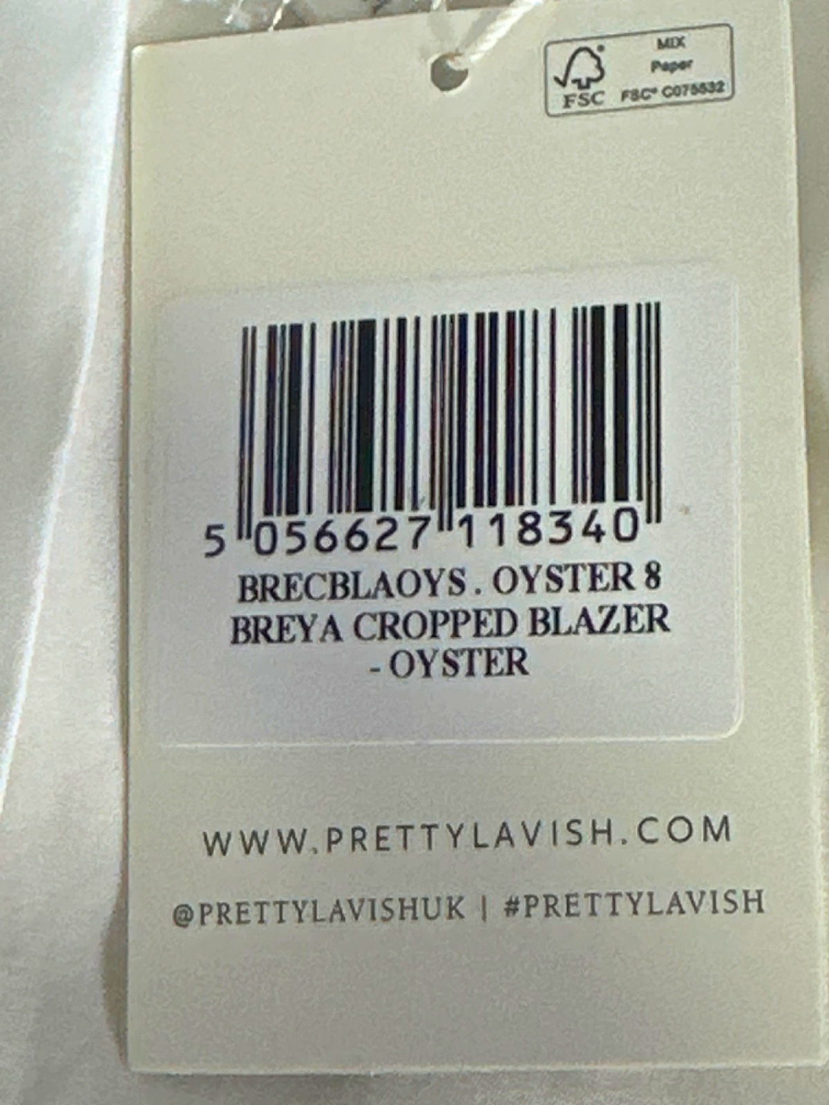 Pretty Lavish Oyster Breya Cropped Blazer UK 8