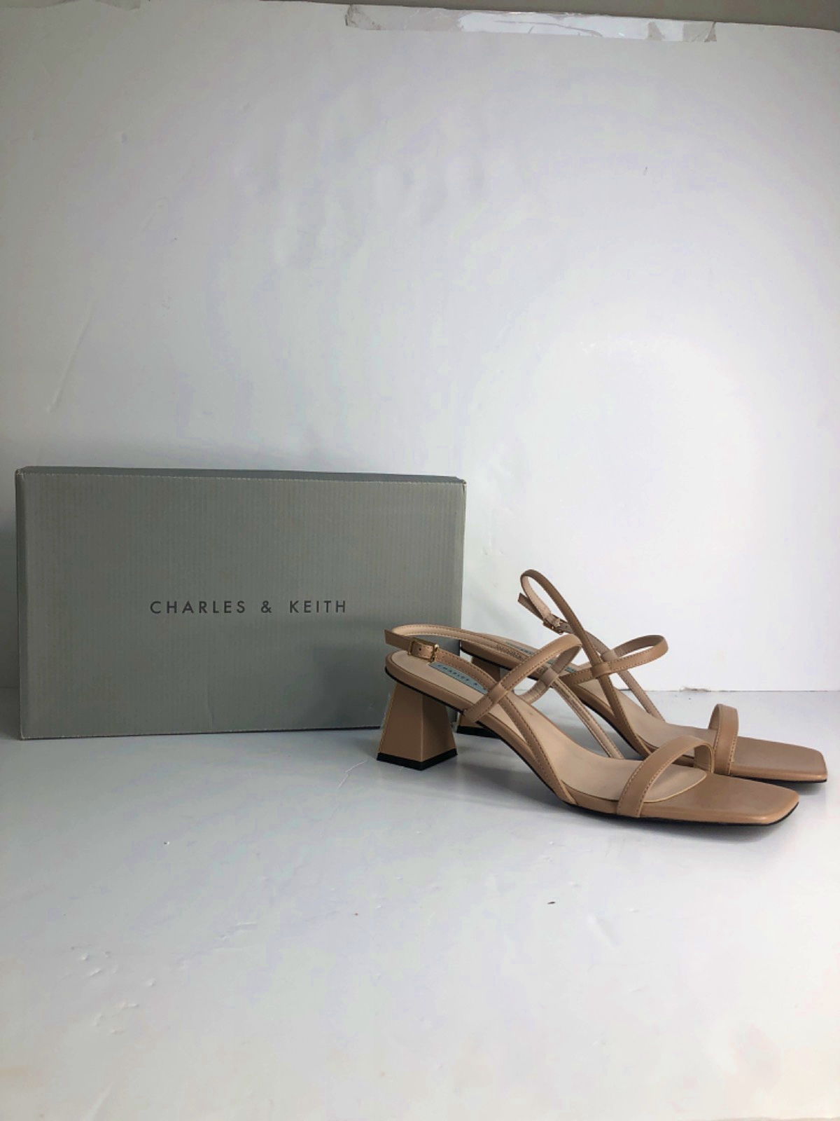 Charles & Keith Beige Strappy Block Heel Sandals EU 39