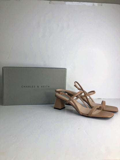 Charles & Keith Beige Strappy Block Heel Sandals EU 39