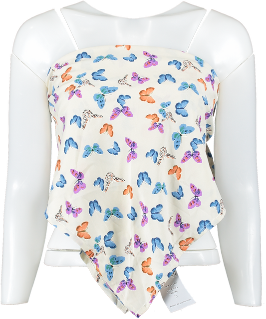 Wednesday's Girl Cream Scarf Top In Butterfly Print UK S/M