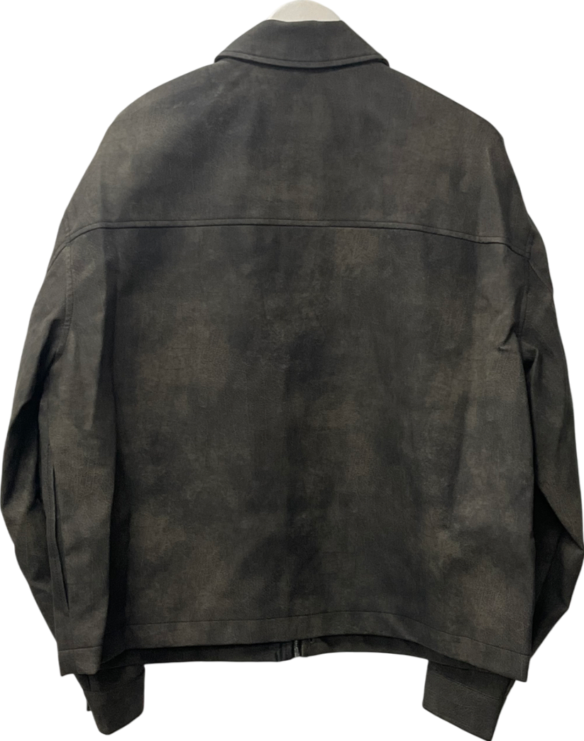 ASOS Faux Leather Oversized Harrington Jacket In Washed Black UK S