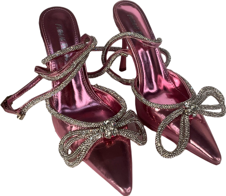 Public Desire Pink Mirror Wrap Around Bow Pointed Toe Court Heels UK 5