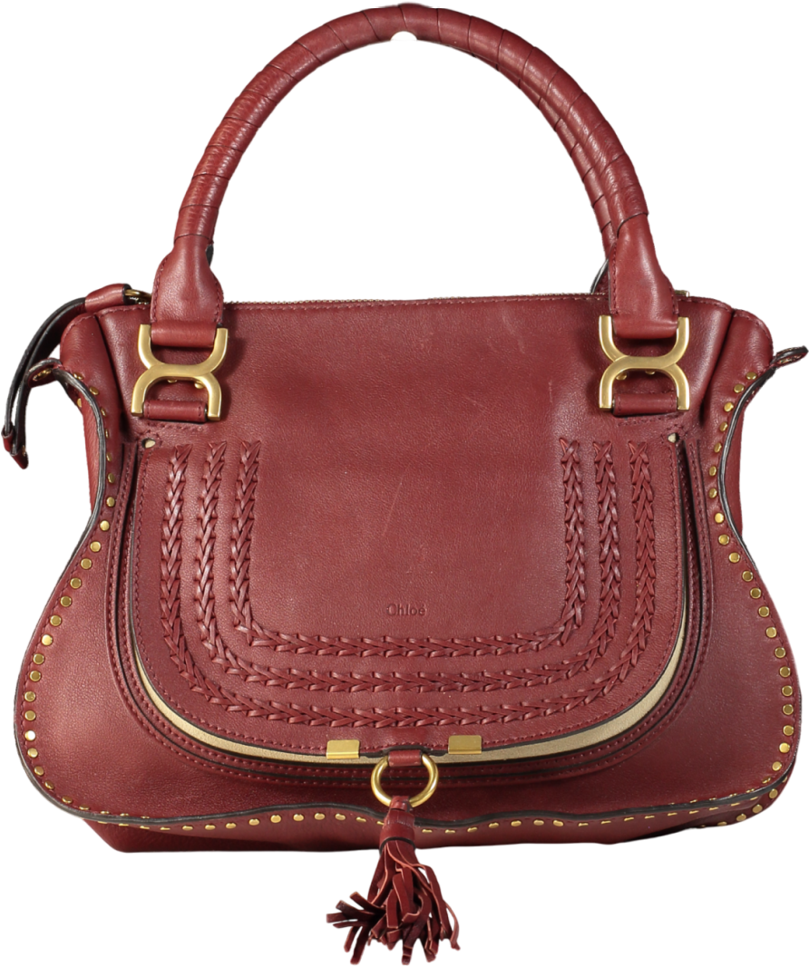 Chloé Burgundy Marcie Leather Satchel Bag with crossbody strap