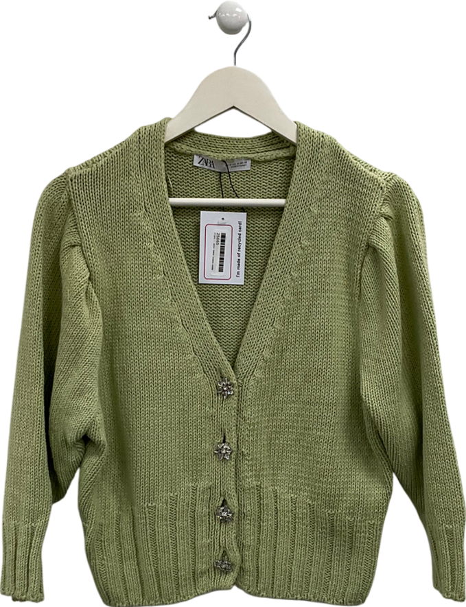 ZARA Green Embellished Button Cardigan UK M