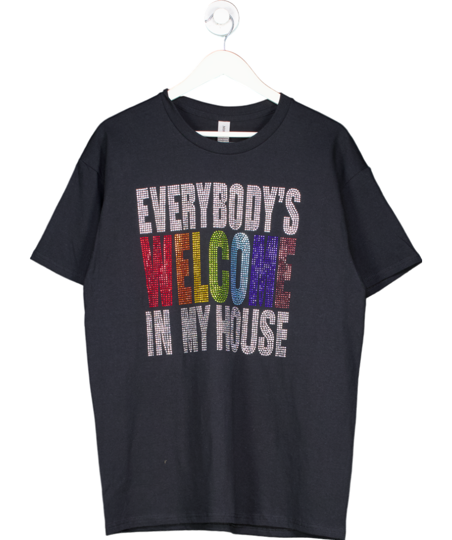 Black Everybody's Welcome In My House Embellished T Shirt UK L