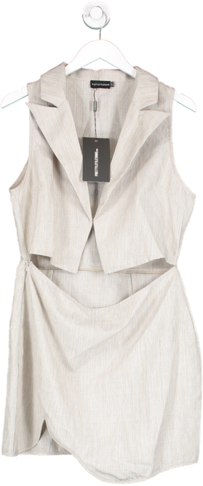 PrettyLittleThing Grey Linen Look Waistcoat Style Cut Out Bodycon Dress UK 14