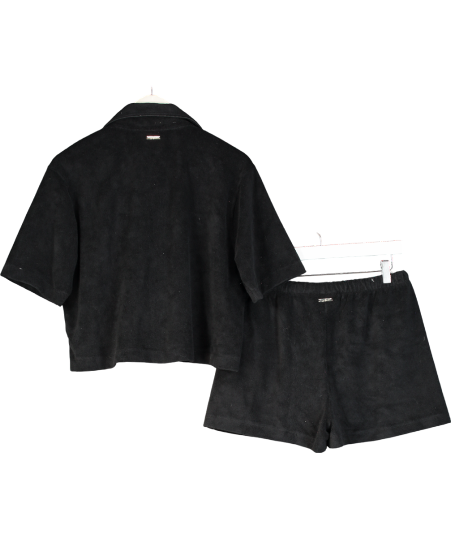 The Couture Club Black 2-piece Heavyweight Towelled Resort Shorts And  Co-ord Shirt Set UK 6