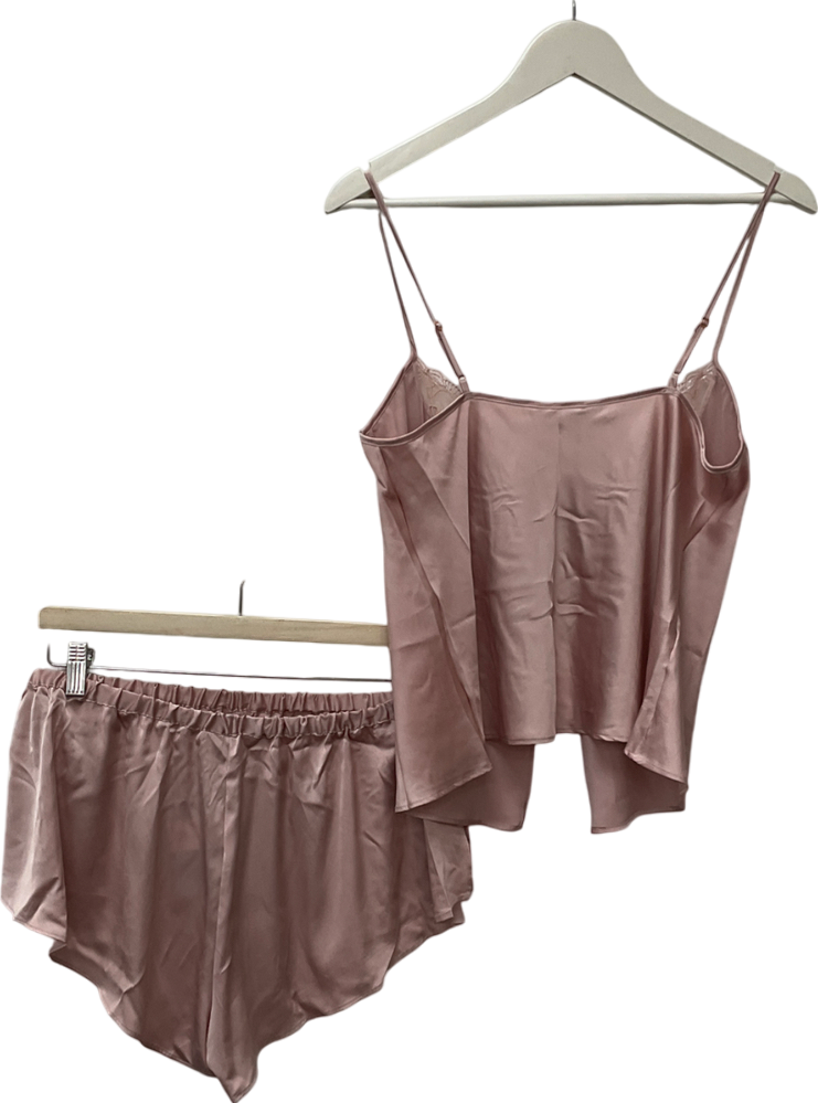 Lounge Underwear Pink Bow Satin Cami Pyjama Top & Shorts UK L