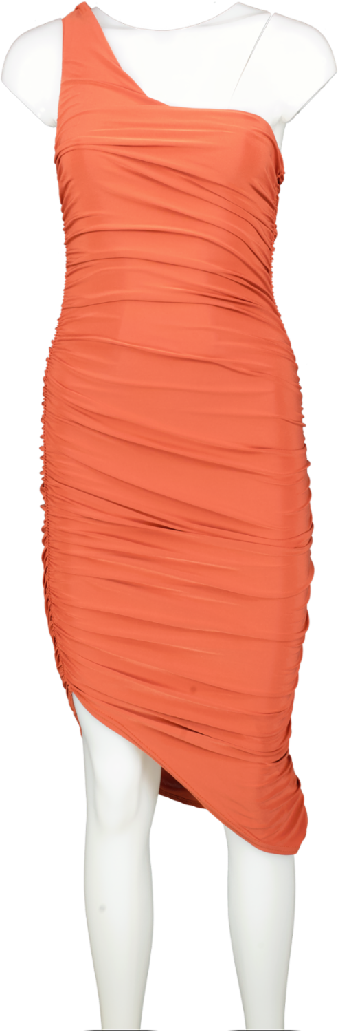 Club L Orange Late Night Asymmetric One Shoulder Ruched Midi Dress UK 6
