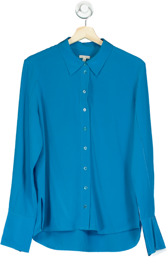 Jigsaw Blue Silk Long Sleeve Blouse UK 10