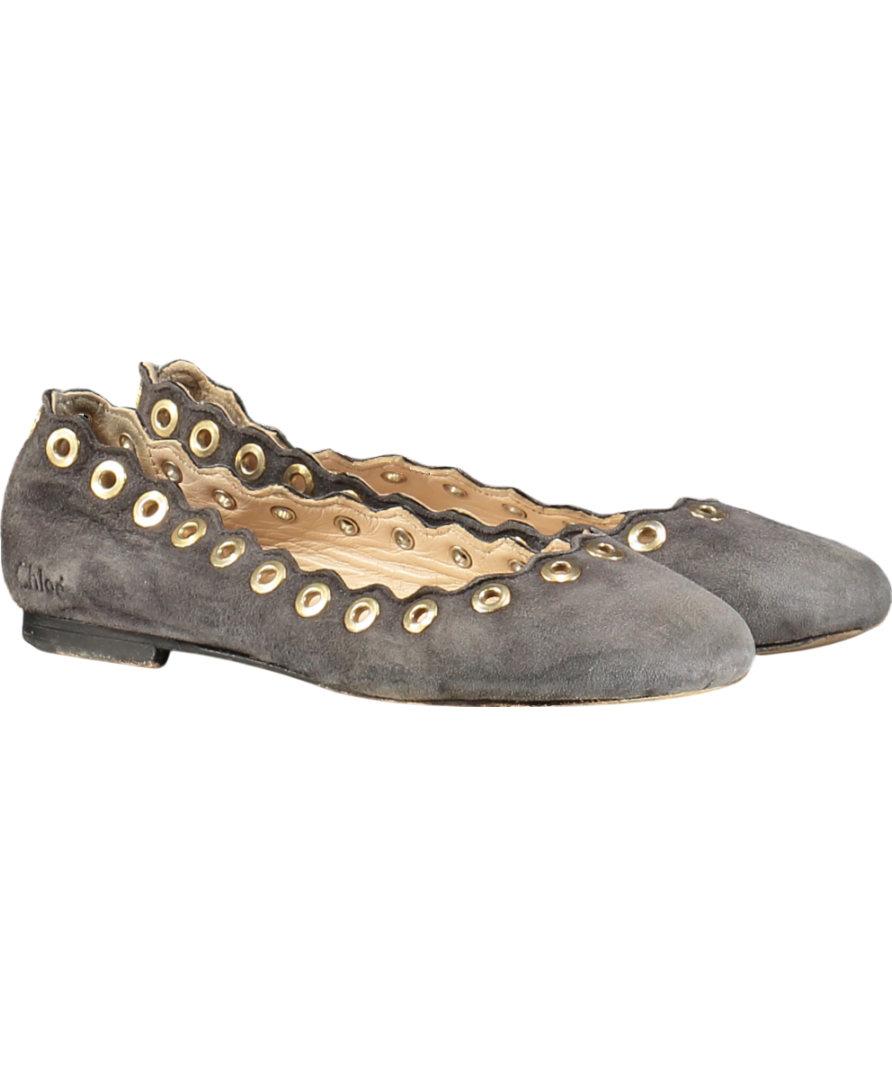 CHLOE Grey Suede Pumps With Gold Eyelets UK 12.5 EU 31 👼