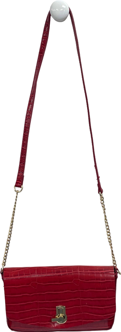 Zara Red Croc-Embossed Chain Shoulder Bag