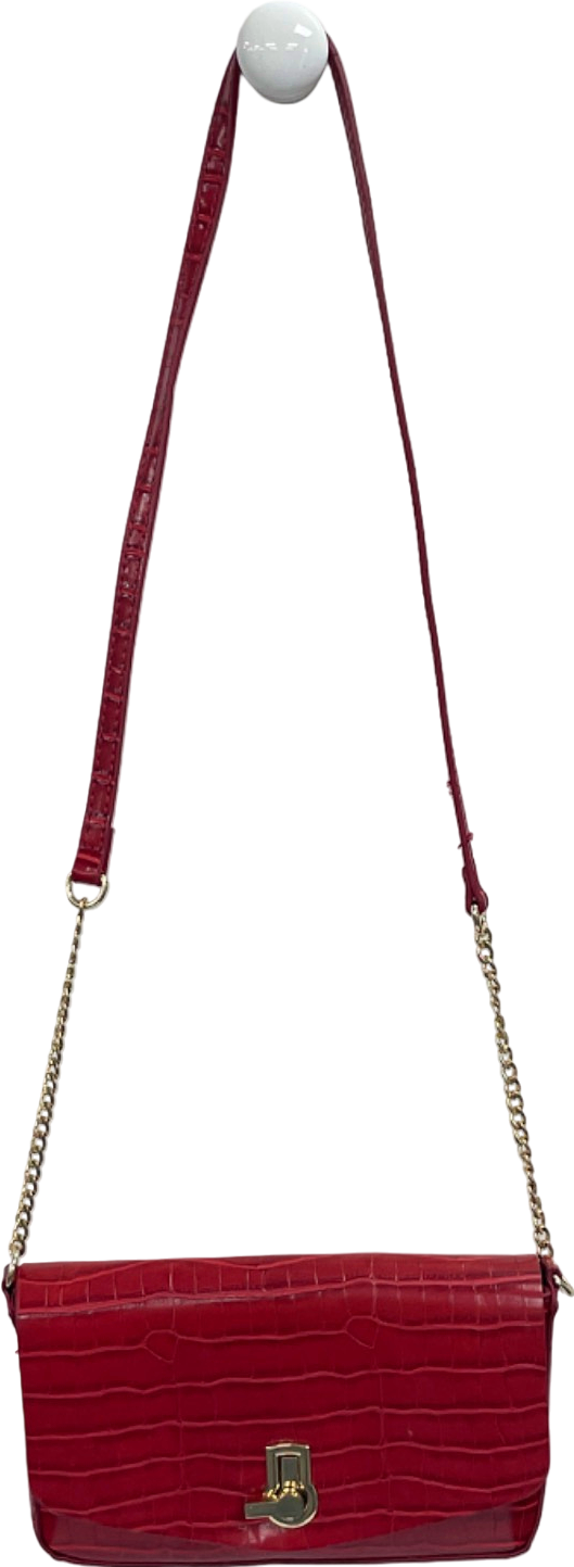 Zara Red Croc-Embossed Chain Shoulder Bag