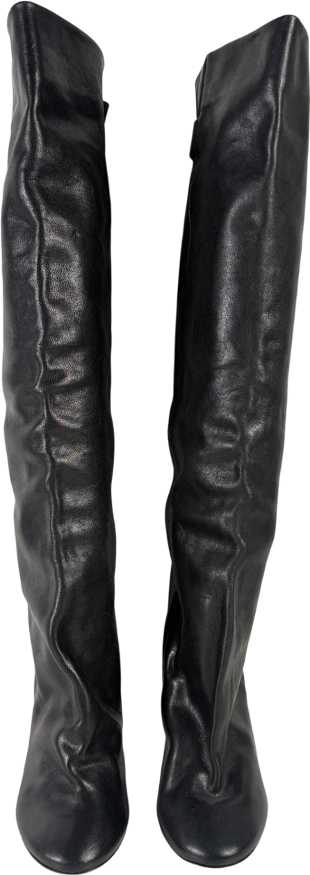 Isabel Marant Black Knee High Leather Boots Popper Back UK 7 EU 40 👠