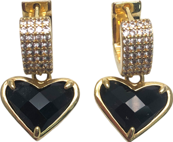 Metallic Encrusted Heart Drop Earrings One Size