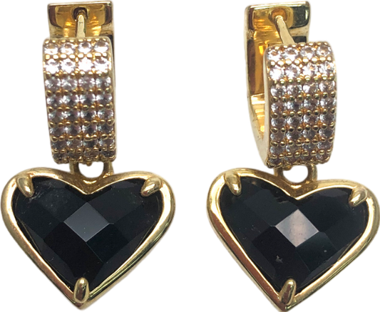 Metallic Encrusted Heart Drop Earrings One Size