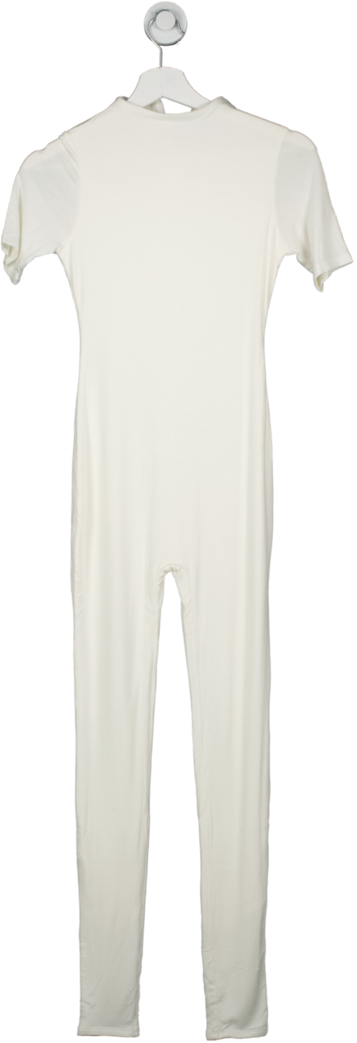 Naked Wardrobe Cream Micro Modal Short Sleeve Jumpsuit UK S/M