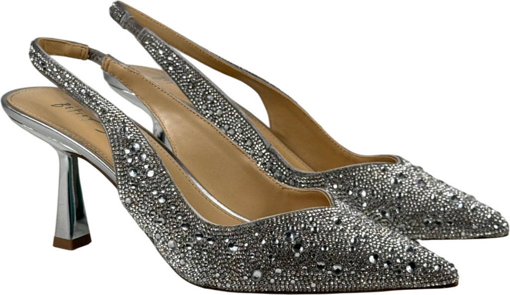 BETSEY JOHNSON Metallic Silver Crystal Embellished Sling Back Clark Shoes Us8.5 UK 6 EU 39 👠