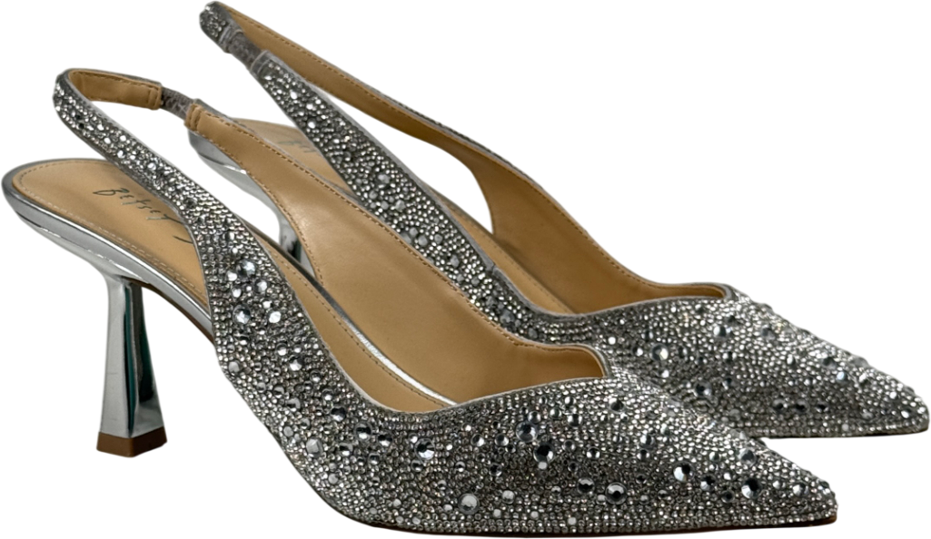 BETSEY JOHNSON Metallic Silver Crystal Embellished Sling Back Clark Shoes Us8.5 UK 6 EU 39 👠