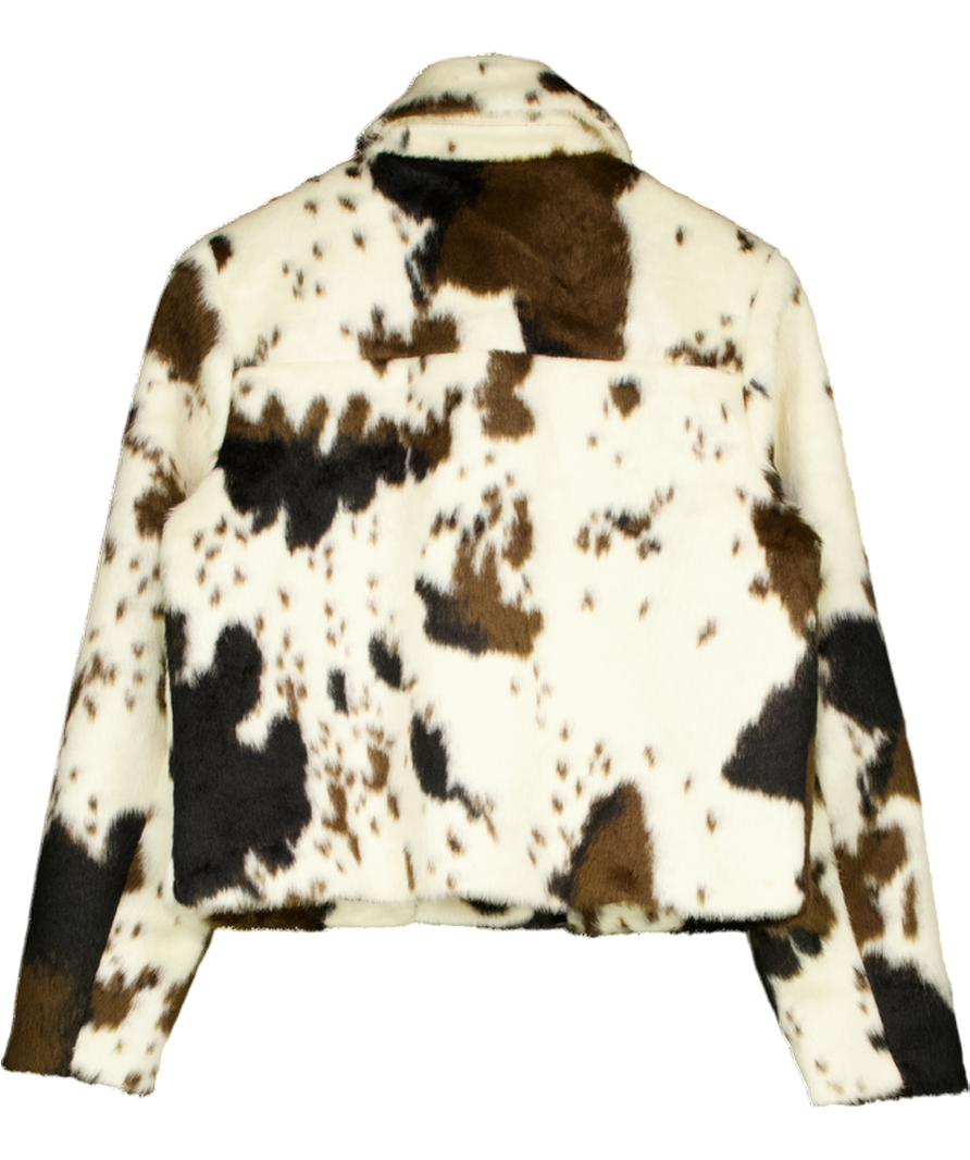River Island Cream Faux Fur Cow Print Jacket UK 10