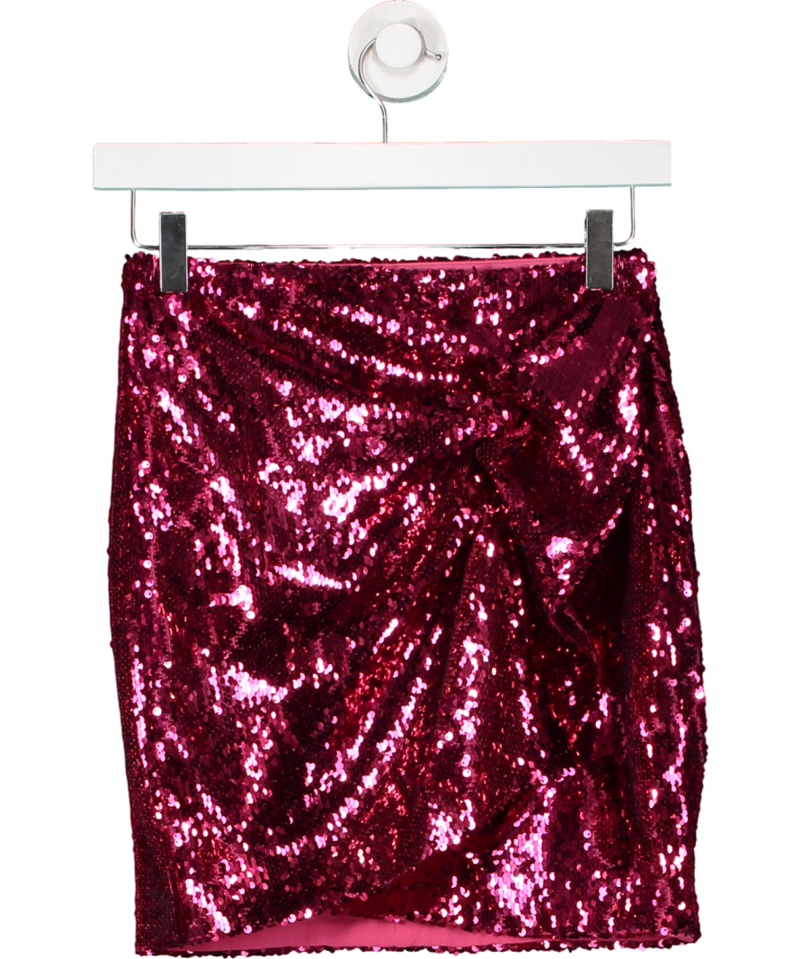 Pinko Sequin Pink ruffle front mini Skirt UK S