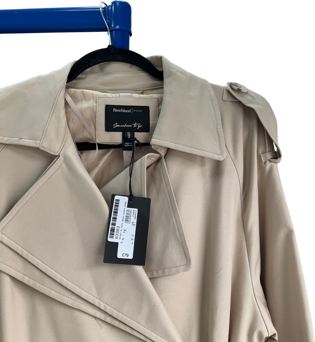 River Island Beige Double Collar Belted Trench Coat UK 10