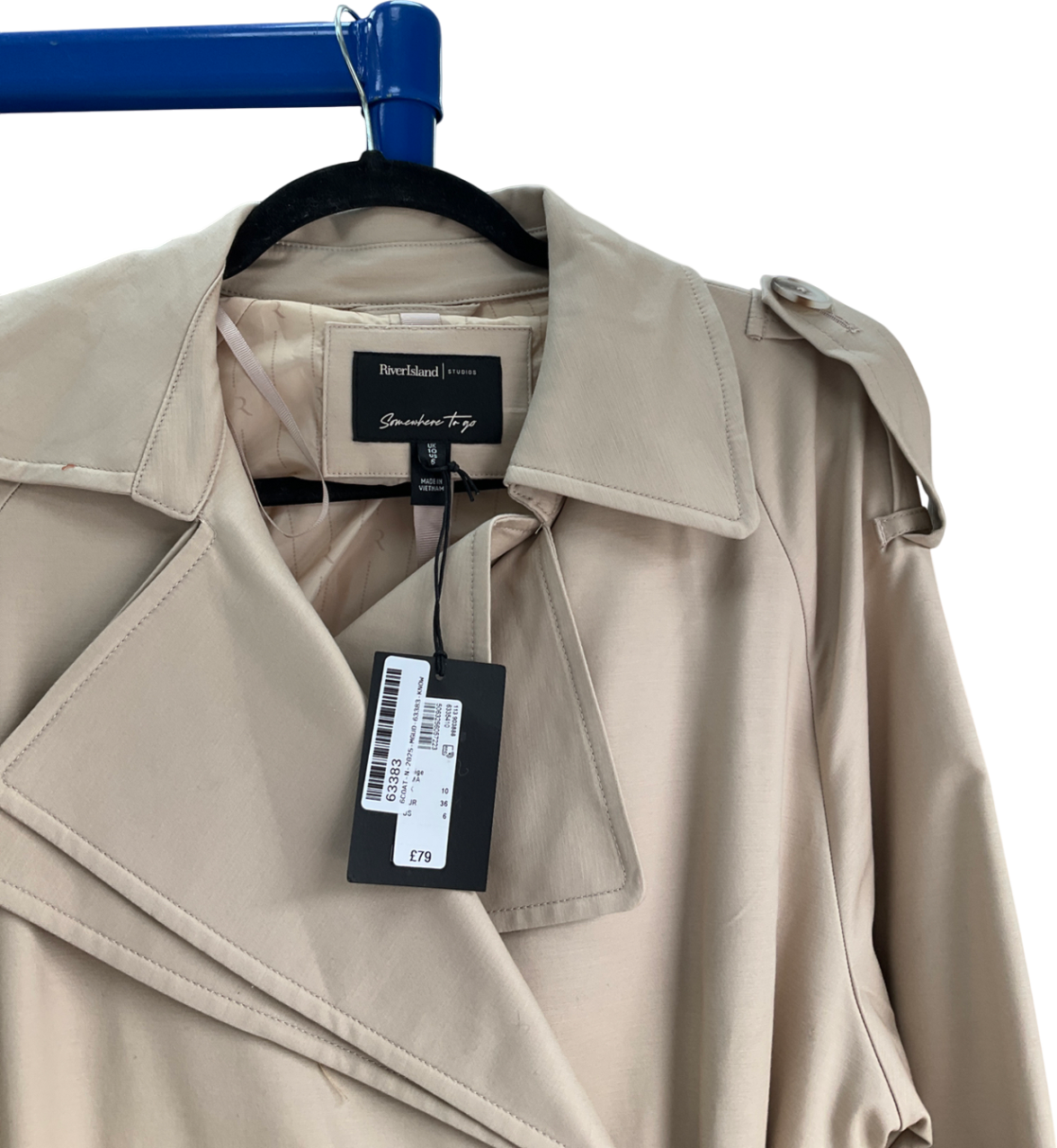 River Island Beige Double Collar Belted Trench Coat UK 10