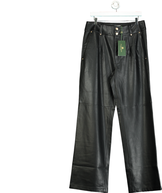 Holland Cooper Black High Waisted Faux Leather Trousers UK 14