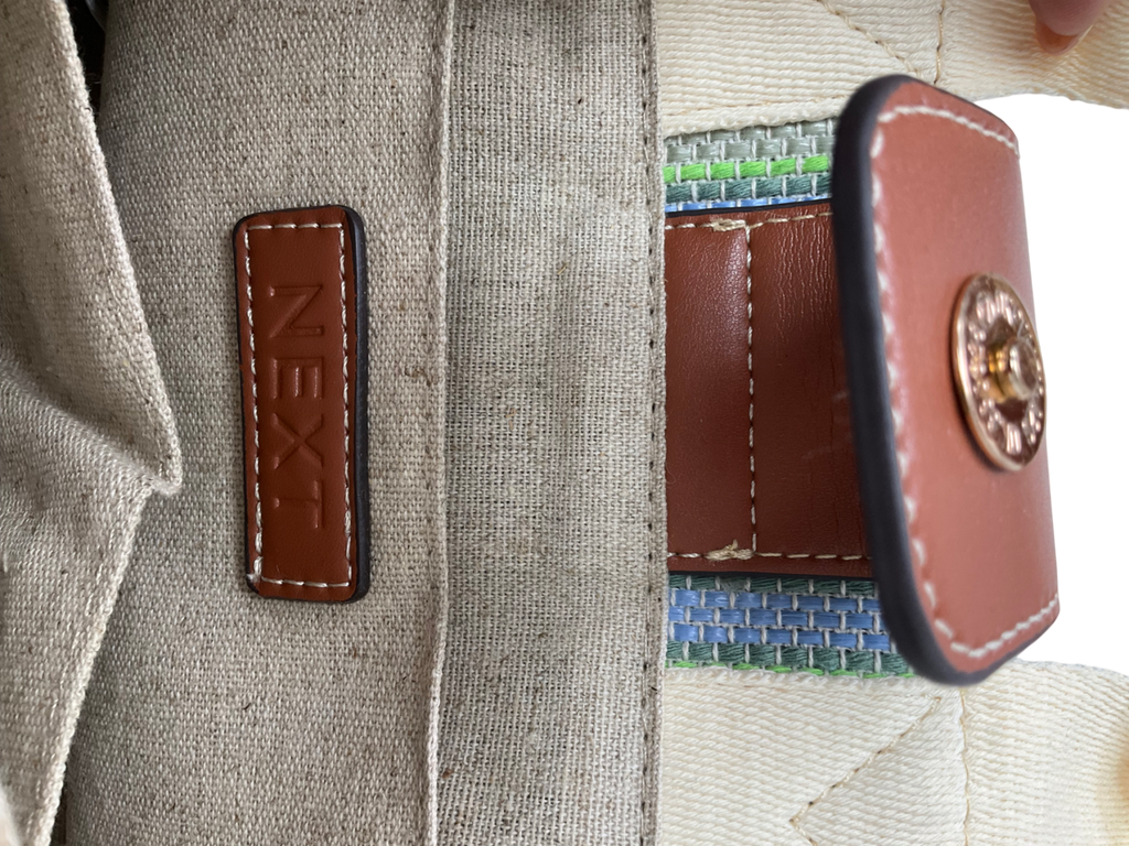 Next Beige Blue Canvas Hand Held Tote Bag