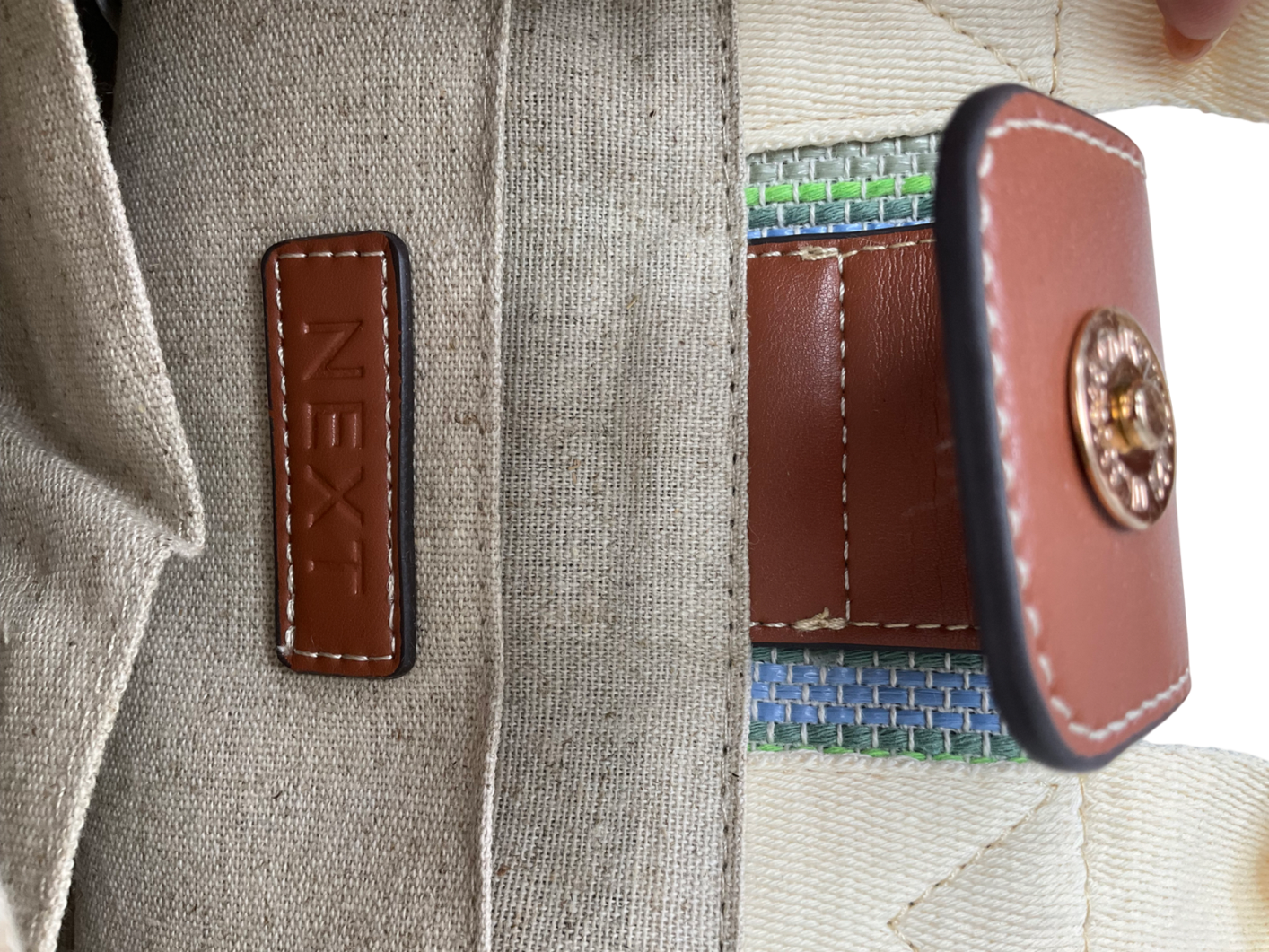 Next Beige Blue Canvas Hand Held Tote Bag