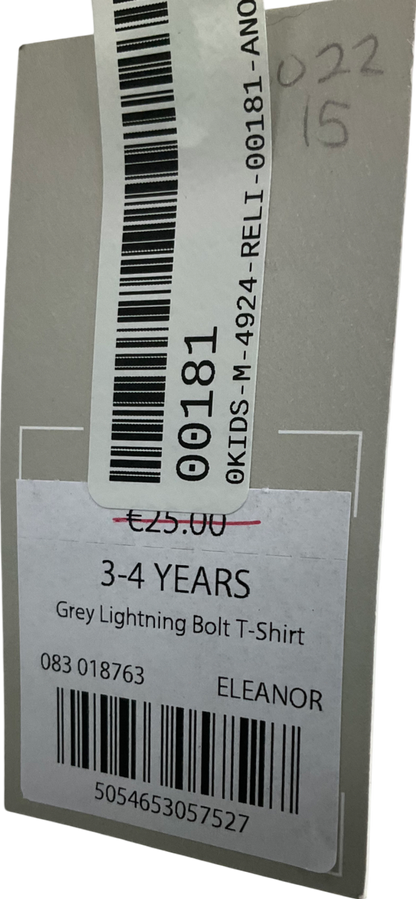 Mintie by Mint Velvet Grey Lightning Bolt T-shirt 3 Years