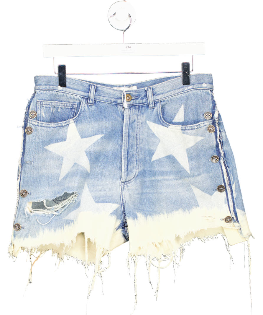 faith connexion Blue Denim Bleach Star Mini Shorts UK L