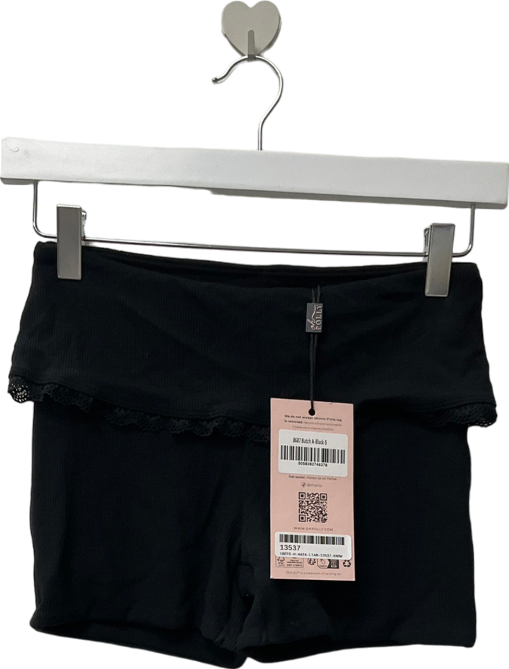 Oh Polly Black Fold Over Lace Shorts UK S