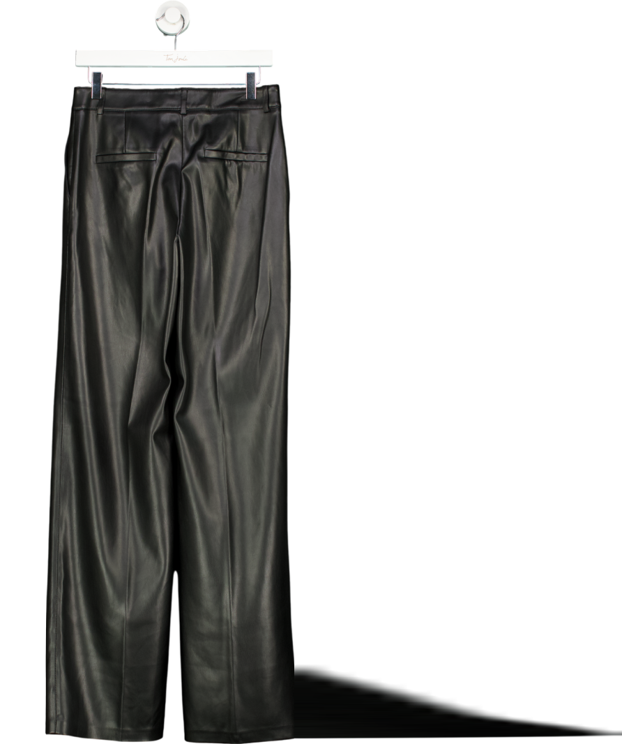 MANGO Black Wide Leg Leather Effect Trousers UK 10